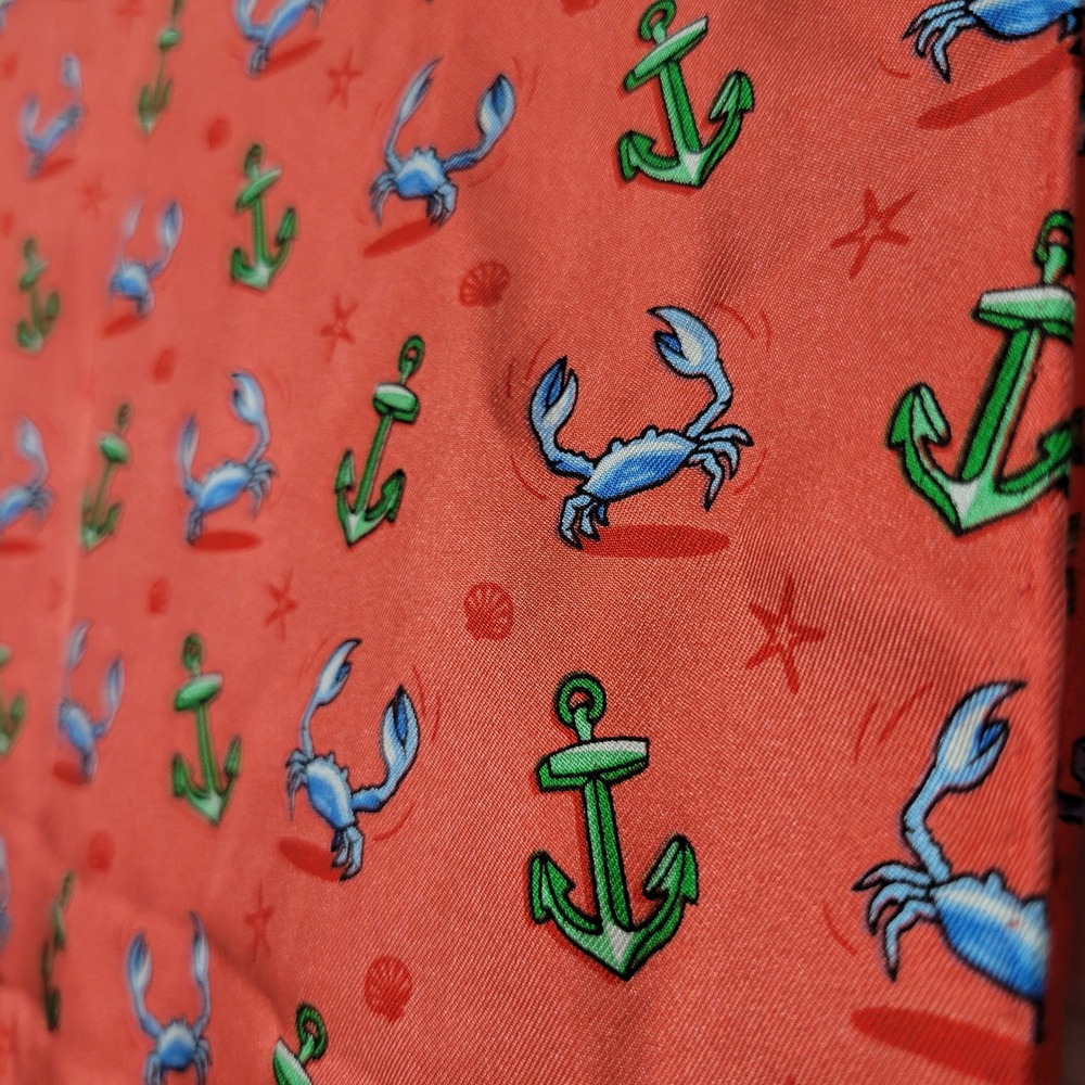 Vintage 90s Silk Twill Nautical Scarf Coral Pink Crab Anchor Novelty Print - Picture 7 of 8